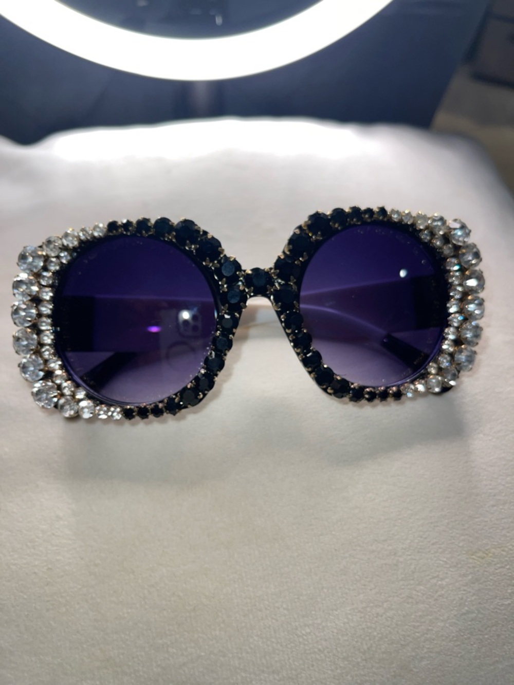 Embellished Round Sunglasses - Purple Lenses